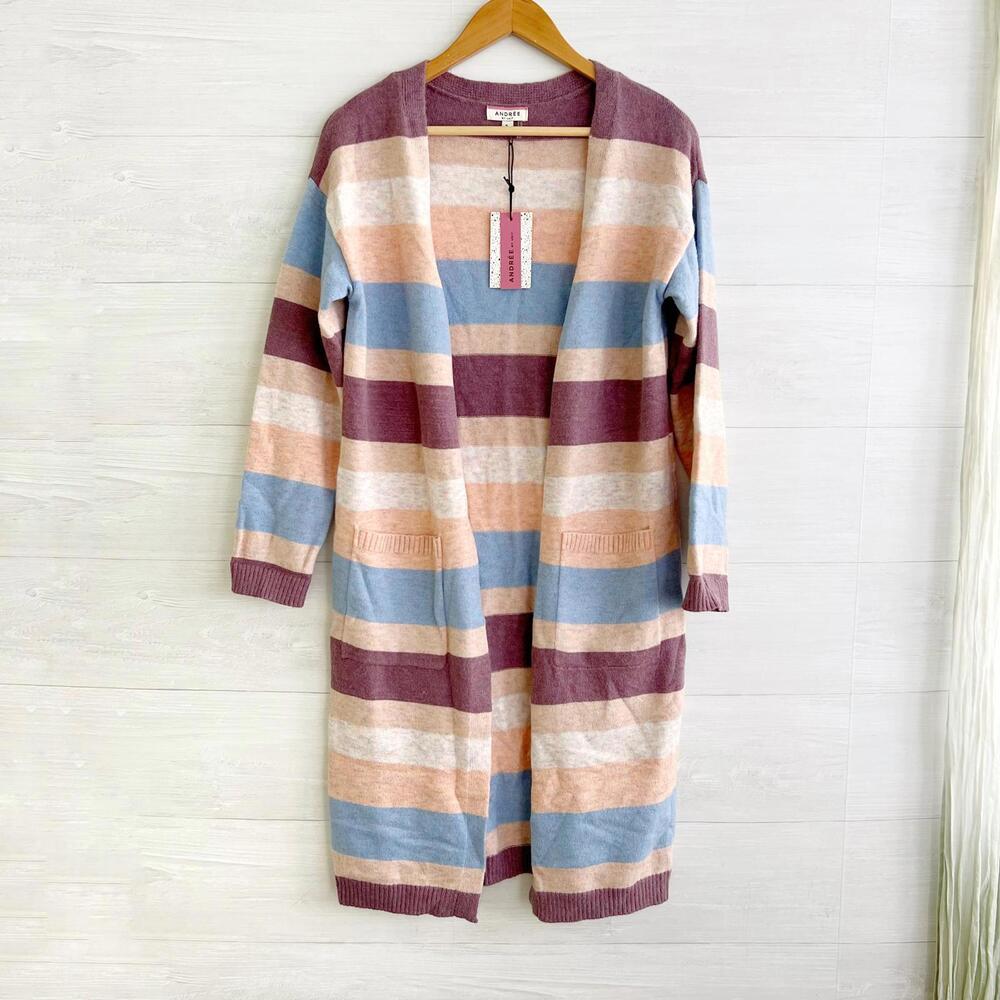 NWT Andree by Unit - Pastel striped open front soft duster cardigan, S